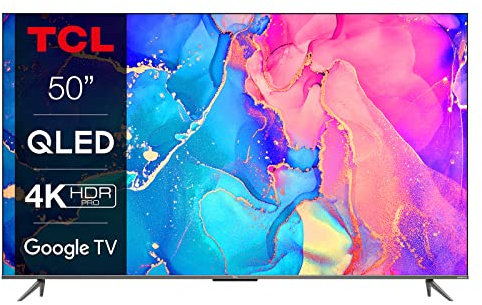 TCL 50C639, TV 50” QLED, 4K Ultra HD HDR, Google TV, Dolby Vision & Atmos, sistema audio Onkyo, controllo vocale Hands-Free, compatibile con Assistente Google & Alexa