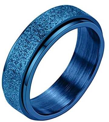 KnBoB 6MM Schmuck Damen Ringe, Blau Matt Spinner Ring Edelstahl Anxiety Relief Ring für Herren Größe 67 (21.3)