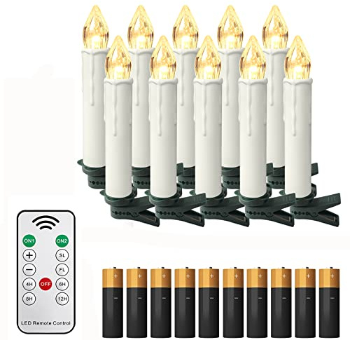 HENGMEI 10er LED Kerzen Weihnachtskerzen kabellos mit Fernbedienung und Batterie Christbaumkerzen Christbaumbeleuchtung Warmweiß Flammenlose Weihnachtsbeleuchtung für Weihnachtsbaum, Hochzeit, Partys