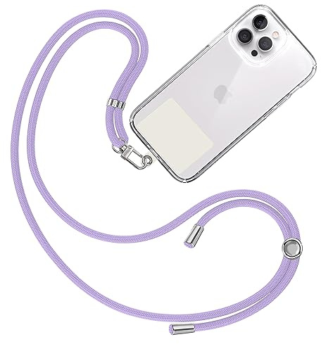 TBOC Cordino Catenella Laccio Strap Porta Cover [Lilla] con Toppa di Fissaggio [Bianco Ice] per Telefono Cellulare da Collo - Tracolla Catenina con cordini Accessori Telefoni Universale Laccetti
