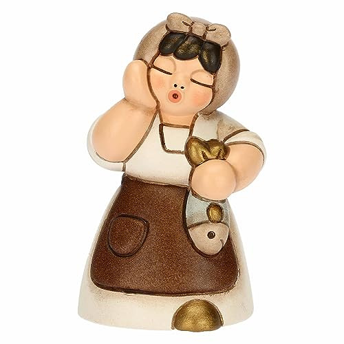 THUN - Donna con Pesce in Ceramica Decorata a Mano, Colore Bianco, Linea Presepe Classico, Decorazioni Natale Casa, 5x4.6x8.2 cm h