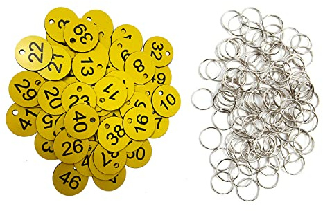 Kunststoff-ID-Nummernschilder Nummernschilder Schlüsselanhänger mit Schlüsselringen (gelb, 1-100)
