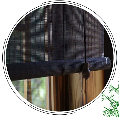 Tende a Rullo in Bambù Retrò,Cortina Di Bambù Nero,Tende Avvolgibili Con Filtraggio Della Luce Al 60%,Tenda a Pacchetto Naturale,Tende Da Sole,Tapparella Per Porte Finestre,W×H-80x180cm/31.5x71in