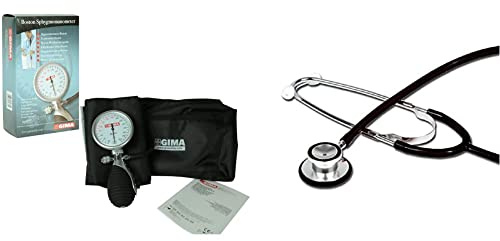 Gima Sphygmomanomètre Boston 1 Unité & Stéthoscope Tête Double TRAD, Adultes, Couleur Y Noir, Pavillon Ø 43,5 mm, Cloche Ø 30 mesures externes, Sans Latex, Dispositif Médical CE