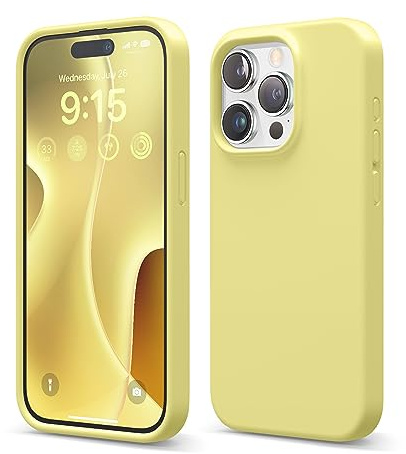 elago Cover in Silicone Liquido per iPhone 15 Pro | Silicone Premium, Protezione Completa, Antiurto a 4 Strati, Fodera Morbida in Microfibra Antigraffio (Giallo)