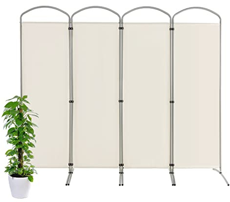 COSTWAY 221 x 188cm Raumteiler Trennwand, Paravent klappbar und abnehmbar, Sichtschutz 4 teilig, Room Divider Innen, aus Stoff, für mehr Privatsphäre und Flexibilität (Beige)