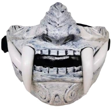 Prajna Demi-masque de diable pour Halloween Hannya Noh Kabuki Demon Oni Samourai Cosplay (Blanc)