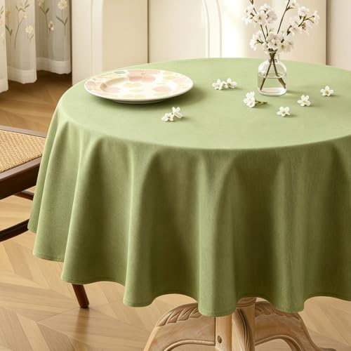 Aoztio Tischdecke Rund 120 cm, Tischdecke abwaschbar Outdoor, Salbei Grün | Leinen Optik Tischdecke, Wasserabweisend, Lotuseffekt, Maschinenwaschbar, Gartentisch, Geburtstag, Party, Küche, Esszimmer