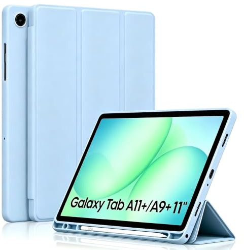 Case for Galaxy Tab A11 Plus 11 2026/ A9 Plus Case 11 Inch 2023 with Pencil Holder, Slim Soft TPU Protective Cover with Trifold Stand & Auto Wake/Sleep for Galaxy A11+/ A9+ 5G Case, Sky Blue