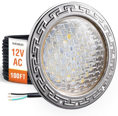 SURAIELEC 12V AC Pool Lights for Inground Pool, 10 inch Underwater Pool Light Replacement, 35W LED, 3000LM, 6000K Cool White, Swimming Pool Light for Pentair Wet Niches, 100FT Cord