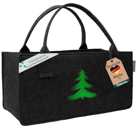 Filztasche Schwarz/Rot für Einkaufstasche Kaminholztasche Kaminholzkorb Filz Zeitungsständer Zeitungskorb (Schwarzer Weihnachtsbaum, 1)