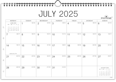 Calendar 2025-2026 - Wall Calendar 2025-2026, from July 2025 to December 2026, Month to View Family Calendar, 32 x 21.5 cm, Thick Paper, Twin-wire Binding, Holidays, Julian Dates, Large blocks