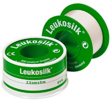 BSN Leukosilk 2,5 cm x 5 m hautfreundliches Rollenplaster I Fixierpflaster für Verbände Kathether, Kanülenpflaster I beschriftbar und rückstandslos für sensitive Haut (Ohne Schutzring, 6 Rollen)