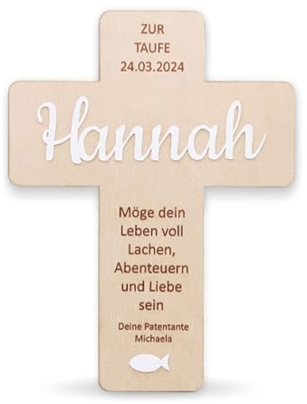 LAUBLUST Personalisiertes Holzkreuz mit Namen & Datum | Kreuz aus Holz - Geschenk für Kinder zur Taufe, Kommunion, Konfirmation & Erstkommunion - Taufkreuz Taufgeschenk von Paten für Mädchen & Jungen