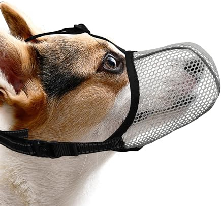 JOYPAWS Maulkorb für Hunde, atmungsaktiv, weich, für kleine Hunde, verhindert Bellen, Beißen, Kauen, reflektierender, Verstellbarer Korbmaulkorb mit Luftnetz, für Spielzeugpudel, Grau, S