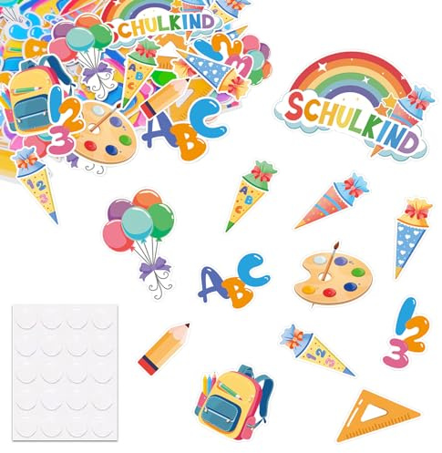 60 Stück Einschulung Deko Konfetti Bunt, Streudeko Schultüte ABC 123 Tischdekoration für Schuleinführung, Schulanfang, Schulkind 2026 Mädchen Junge, Tischdeko Einschulung