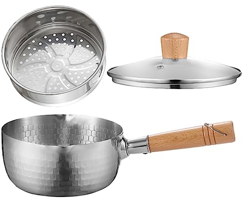 ANSNOW 1 Set Milk Pan Induction Turkey Glass Single Handle Double Boiler Milk Snow Pan Leaf Ssteamer Coffee Small Saucepan Enamel Pot 18Cm
