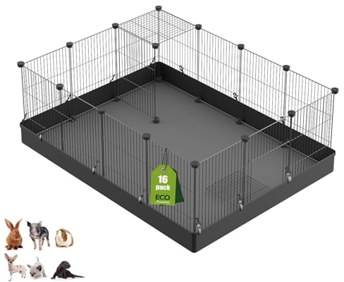 LANGXUN Enclos pour Petits Animaux avec Porte et Tapis imperméable, enclos de Jeu pour Chiots, Chatons, Lapins, cochons d'Inde, intérieur/extérieur, clôture Portable en métal pour Cour 33 x 33 cm, 16