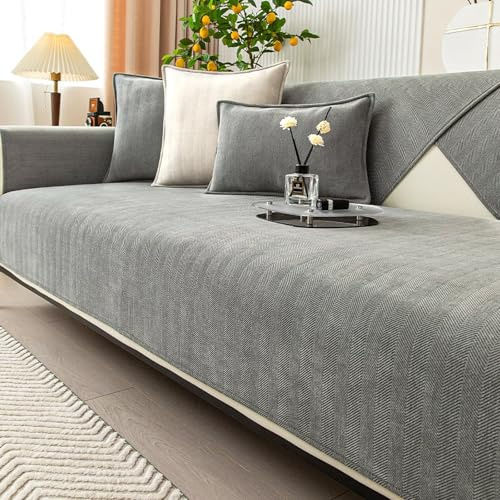 Gluhbirnen Couverture de canapé antidérapante - Protection de canapé pour assise - Structure à chevrons - Gris Clair A - 70 x 120 cm