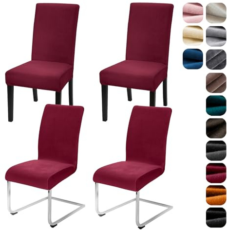 Alishomtll Stretch Samt Stuhlhussen 4er Set Stuhlbezug Schwingstuhl Weinrot | Elastische Stuhlhussen Schwingstuhl Stuhlbezug Universal hussen für stühle Waschbare Esszimmerstühle Bezug Küche Hochzeit