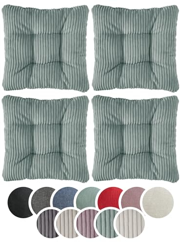 sleepling Stuhlkissen 4er-Set, Cord Optik, weicher Möbelstoff, 38 x 38 cm, Sitzkissen in Farbe türkis