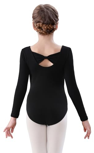 FONLAM Balletttrikot für Mädchen Tanztrikot Gymnastikanzug Baumwolle Turnanzug Kinder Ballettkleidung Langarm (8-9 Jahre, Schwarz)