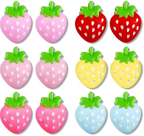 12 Pcs Cute Fridge Magnets 3D Strawberry Cute Decorative Magnets, Colorful Cute Magnets for Refrigerator, Funny Magnets for Fridge, 6 Colors Suitable for Kitchen Office Decorative Magnets