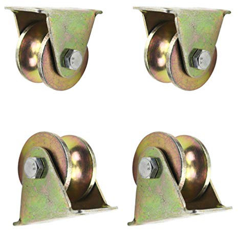 CTRSM Pulley wheel, U-type groove wheel, 4PC,Heavy Duty Rigid Wheels,Sheave Round Tube Directional Track Wheel,Double Bearing,for Industrial Machines,Sliding Door,Rolling,Wire Rope Rails(80mm/3in)