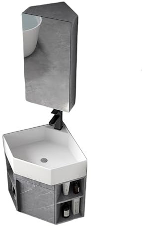 SXSYTR Eckwaschbecken Mit Unterschrank, Wandmontiertes Keramikwaschbecken, Eckwaschbecken Mit Unterschrank, Badezimmerschrank Mit Wasserhahn und Abfluss, für Kleine Räume(45cm)