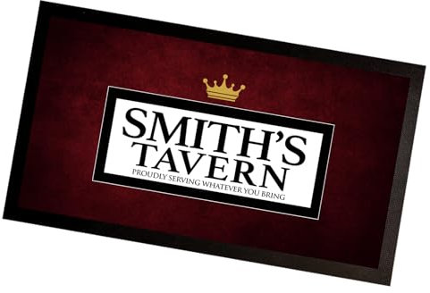 Tapis de bar personnalisé – avec votre barre de nom – Tapis grunge rouge vin C109 Accessoires de bar à domicile