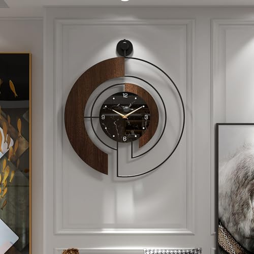 VIVIFLYSE Modern Walnut Marble Dial Wall Clock, Large Wood Metal Frame Silent Non Ticking Wall Clocks for Living Room, Bedroom Decoration, Contemporary Home Wall Decor Gift Idea, 22 in