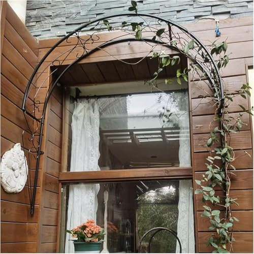 Rosiers en métal noir à fixation murale, treillage semi-circulaire pour plantes grimpantes, décoration de jardin, idéal pour fenêtre, porte, entrée (100 x 21 x 105 cm)