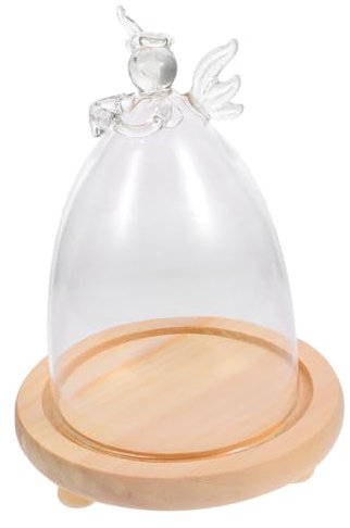 SEWOART Angel Glass Bell Jar Dome with Wooden Base Micro Landscape Glass Cover Display for Eternal Flowers Cloche for Home Garden Showcase