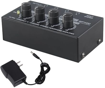 Ampli Casque,Amplificateur pour Casque d'Écoute,Répartiteur d'Écouteurs,l'Alimentation 12v,Haute Résolution Sonore,Prises d'Entrée Et De Sortie De 6,5 Mm,pour Les Concerts, Les Cours, La Guitare,Etc.