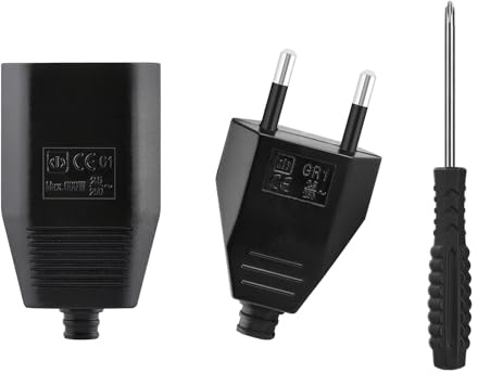 2 Stück Euro Stecker, 250V 2,5A 2-Polig, Eurokupplung Stromstecker Schuko (Schwarz)