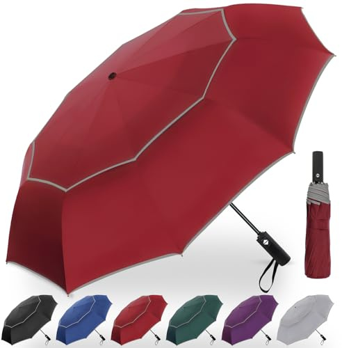 Satol Automatik Golfschirm – Winddicht mit Doppeldach & 10 Aluminiumstreben – XXL Taschenschirm (Ø 137–157 cm) mit Reflektorstreifen – Für Regen & Sonne