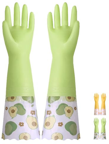 LHLZNB Fruit Wide Thermal Dishwashing Gloves with Fleece Lining & Wide Cuff - Heavy Duty Cold Weather, Medium/Large, Non-Slip (Green)