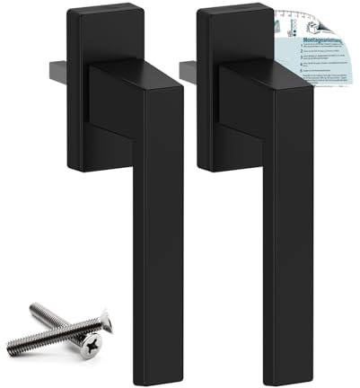 VOOXA - Maniglia per finestra in alluminio, colore nero profondo RAL9005 (35 mm), 2 pezzi, per finestre, terrazze/balconi in legno, plastica o alluminio, funzione inclinabile, ergonomica, piacevole al