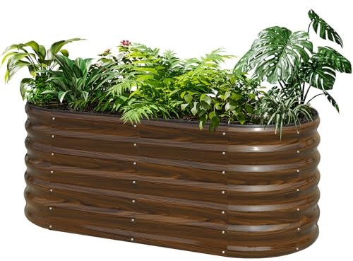 SnugNiture Galvanized Steel Raised Garden Bed, 4x2x2 ft, Outdoor Oval Deep Root Planter Box for Growing Vegetables, Flowers and Fruits