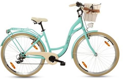 Goetze Mood 28 Zoll Citybike Damen | 18 Zoll Tiefeinsteiger | Shimano Tourney 7-Gang | LED-Beleuchtung | Korb & Gepäckträger | Komfortsattel | City Fahrrad für Alltag & Freizeit