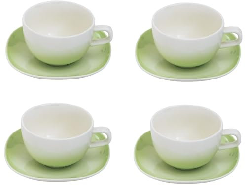 Villa Altachiara Set 4 Tazze Da Tè Con Piattino, Primavera Verde, New Bone China, Elegante Coordinato Tavola Per Colazioni, Tè E Cappuccino, Linea: Primavera