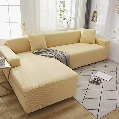 OKJK Sofa überzug l Form für Ledersofa wasserdichte elastische weiche Bequeme Stoffe Sofa überzug, Sofaschoner rutschfest Form Mode Vollpaket, Geeignet für die meisten Sofas,Beige,3-seat 190-230cm