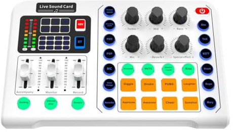 Giuneuow Tarjeta de Sonido en Audio Studio Grabación Interfaz Mezcladores Tarjeta de Música con Sonido para PC en para Teléfono Móvil