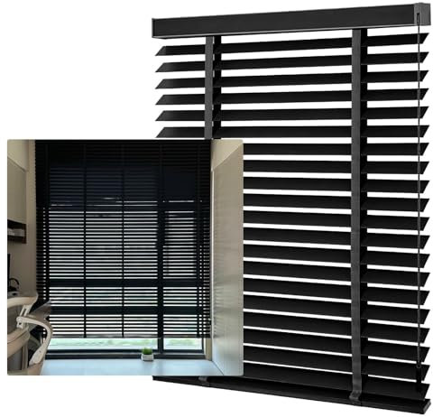 Kabellose 5,1 cm schwarze Holzrollos – Sichtschutz für Fenster (78,7 cm - 162,6 cm) – perfekt für Schlafzimmer, Badezimmer und Küche – stilvolle horizontale Fensterbehandlungen