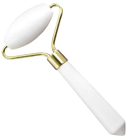 minkissy Weiße Jade Roller Gesichtsmassagegerät Natürliches Rollenmassagegerät für Hautpflege Leicht und Tragbar zur Linderung von Schwellungen und Rötungen für Frauen und Männer