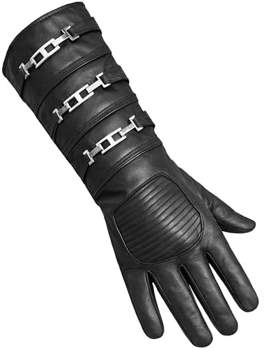 URBAN BUCK Handschuhe aus echtem Schafsleder, normale Passform, lange Armstulpe, ungefütterte Cosplay-Handschuhe für Herren, Schwarzer Handschuh für die rechte Hand, Medium