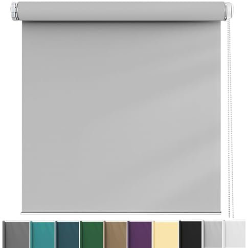 Tenda a rullo filtrante per la luce, 35 x 110 cm, installazione senza fori, perfetta per bagno e cucina, colore grigio chiaro, facile da installare, trattamento moderno per finestre