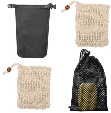 KRYMXAR 4er Set Seifenbeutel, Matador Soap Bag Wasserdicht, Reise Seifentasche für Feste Seife, Ideal für Outdoor Aktivitäten wie Camping und Wandern, Seifensäckchen mit Netzbeutel