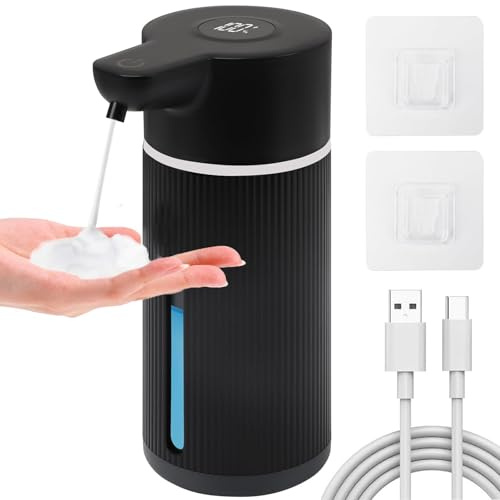 Automatic Foam Soap Dispenser,420ml Rechargeable Touchless Wall Mount Foam Soap Dispenser,4 Levels Adjustable, IPX5 Waterproof, USB Rechargeable for Bathroom, Kitchen