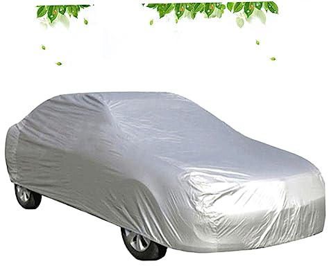 HOODANCOS Auto Sonnenschutz Abdeckung wasserdichte XXL Autoplane Silber für Sommer Staubschutz UV Schutz und Wetterbeständig Geeignet für Innen und Außenbereich